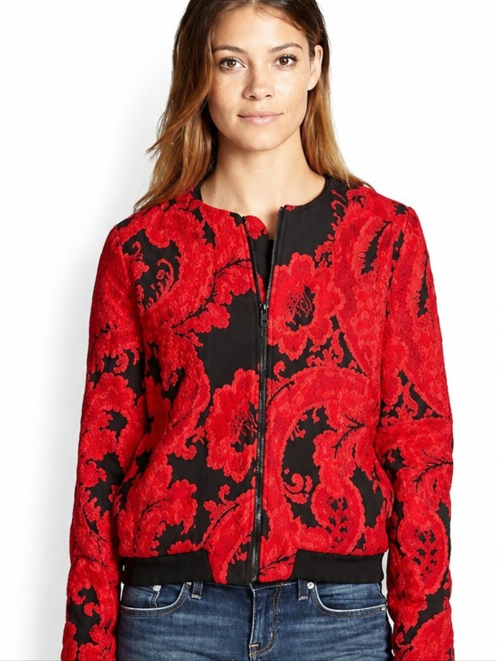 Parker Maverick Brocade Bomber Jacket Red Black SZ Small